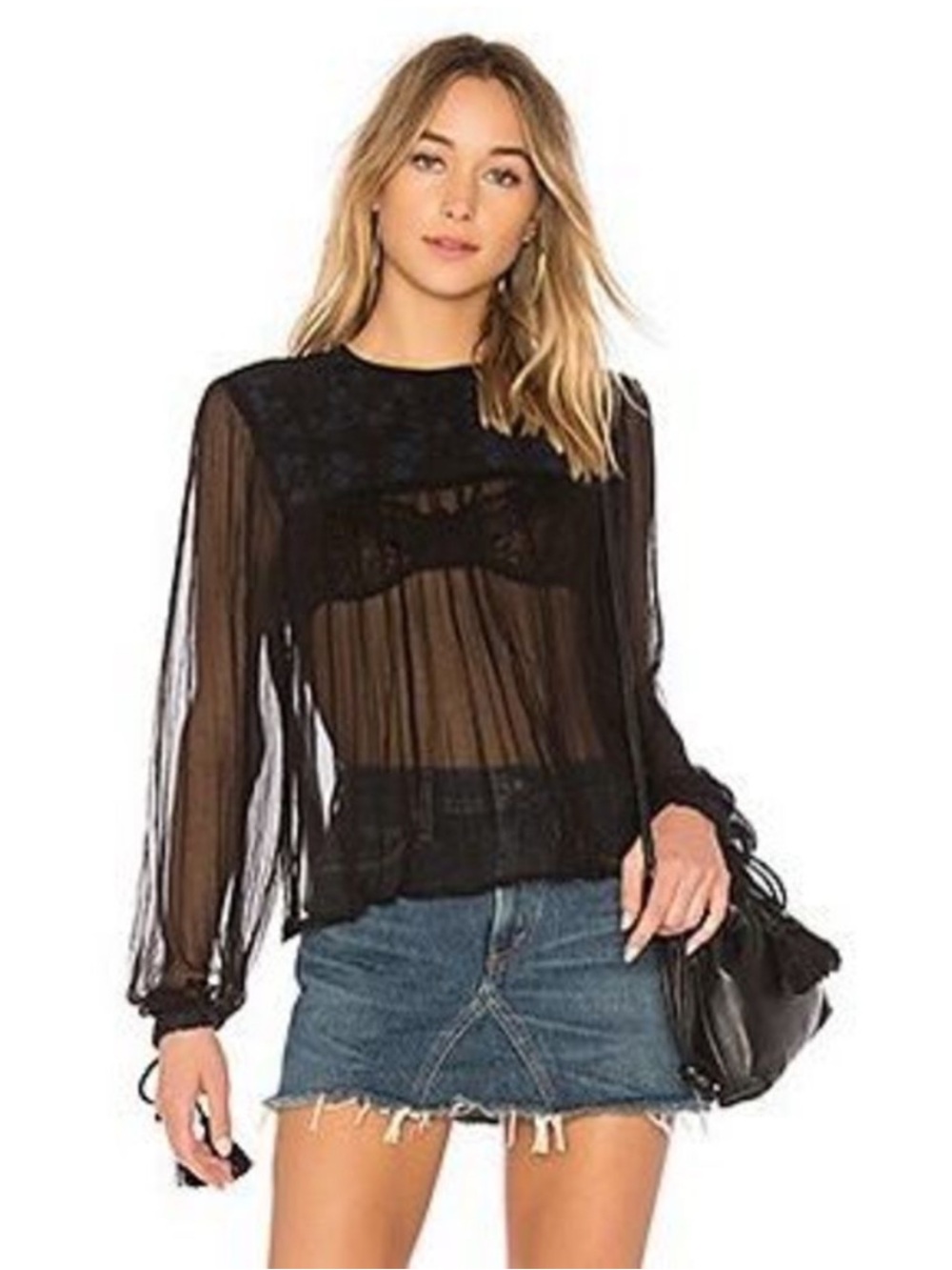 NWT Free People Retro Femme Sheer Embroidered Boho Blouse XS